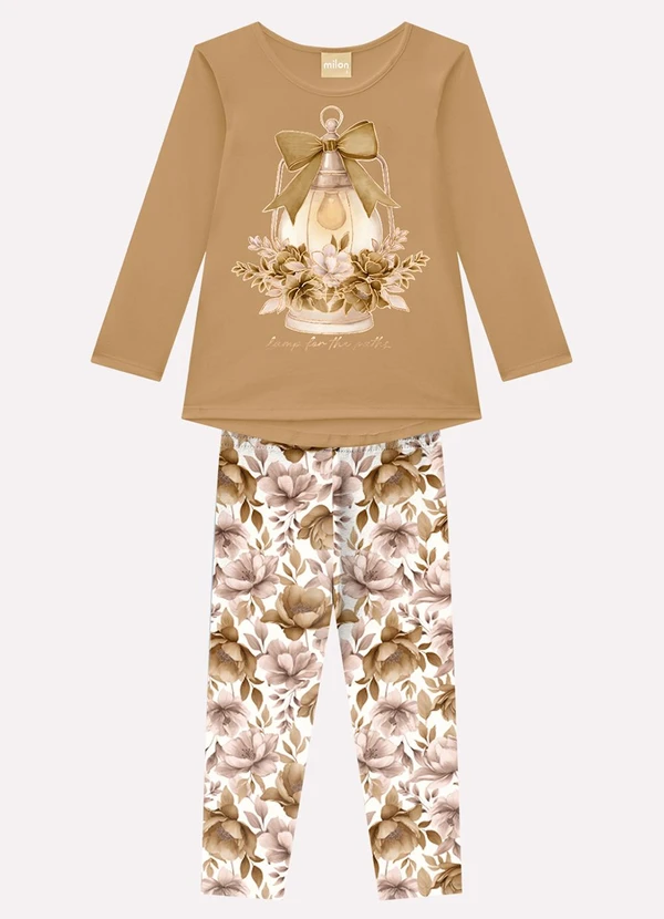 Milon - Conjunto Infantil Menina Flores Marrom