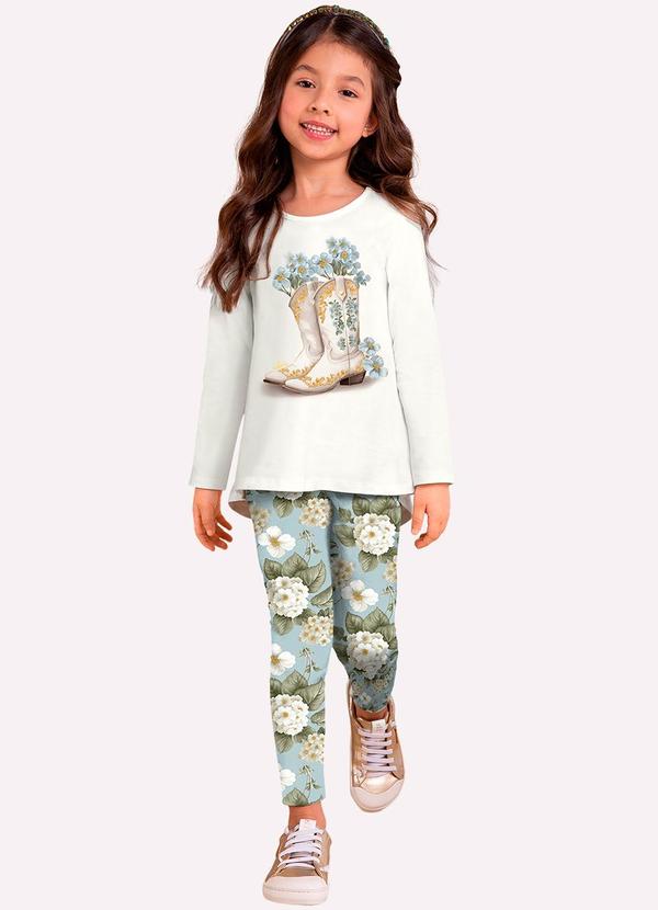 Milon - Conjunto Infantil Menina Flores Off White