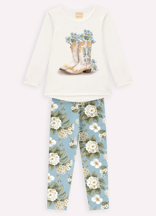 Milon - Conjunto Infantil Menina Flores Off White 2