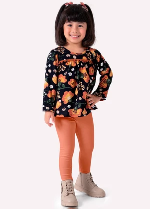 Nanai - Conjunto Infantil Menina Flores Preto - NANAI