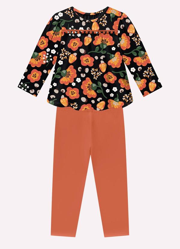 Nanai - Conjunto Infantil Menina Flores Preto 2