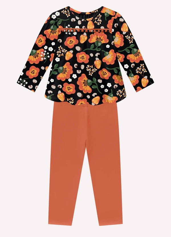 Nanai - Conjunto Infantil Menina Flores Preto 2