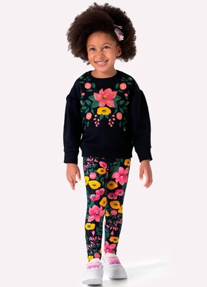 Nanai - Conjunto Infantil Menina Flores Preto - NANAI