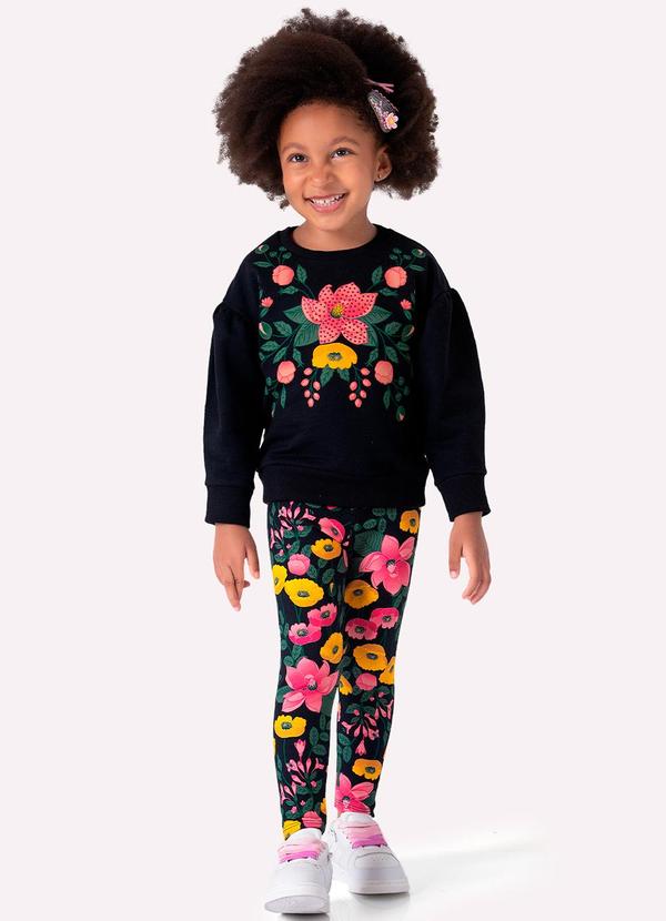 Nanai - Conjunto Infantil Menina Flores Preto