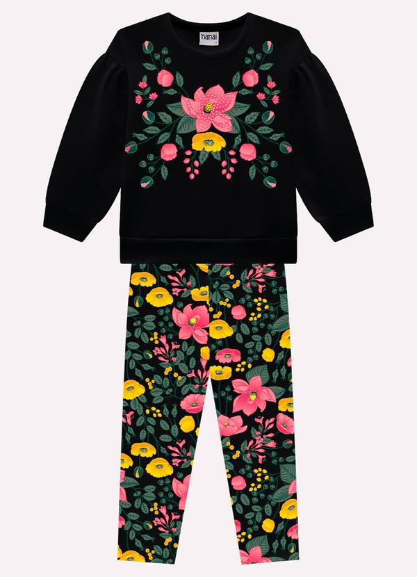 Nanai - Conjunto Infantil Menina Flores Preto 2