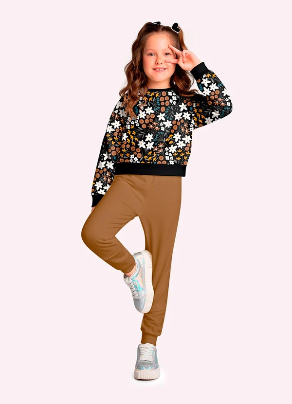 Kyly - Conjunto Infantil Menina Flores Preto