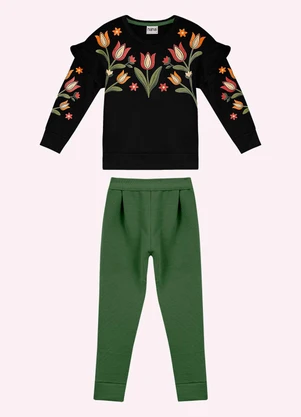 Nanai - Conjunto Infantil Menina Flores Preto - NANAI
