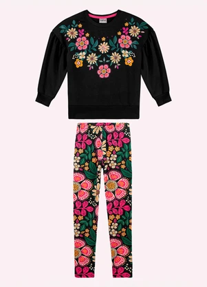 Nanai - Conjunto Infantil Menina Flores Preto - NANAI