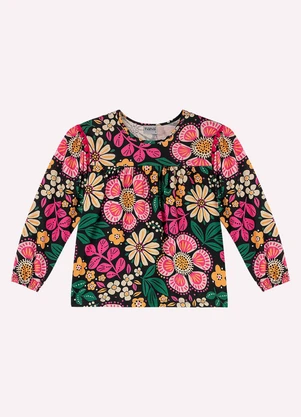 Nanai - Conjunto Infantil Menina Flores Preto - NANAI