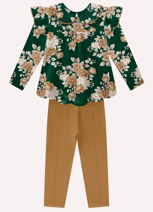 Milon - Conjunto Infantil Menina Flores Verde - MILON