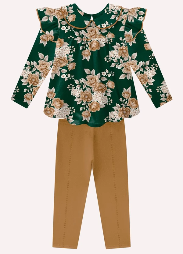 Milon - Conjunto Infantil Menina Flores Verde