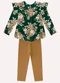 Milon - Conjunto Infantil Menina Flores Branco - variação: Verde