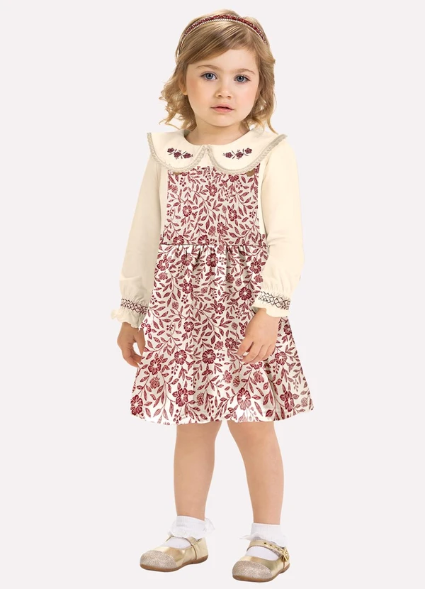 Milon - Conjunto Infantil Menina Flores Vermelho