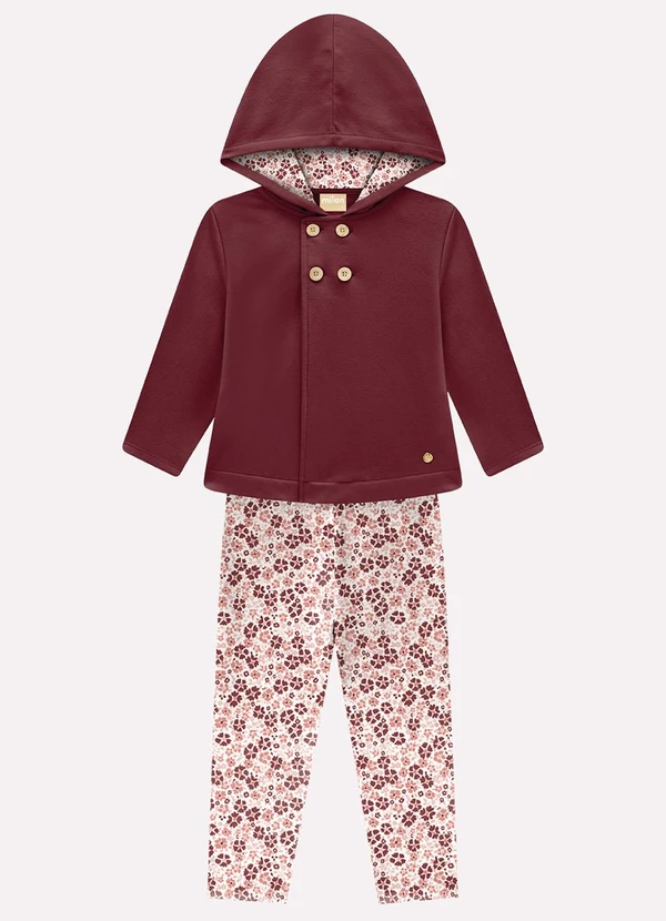 Milon - Conjunto Infantil Menina Flores Vermelho