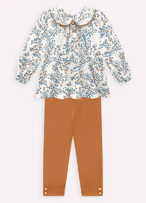 Milon - Conjunto Infantil Menina Folhagem Off White - MILON