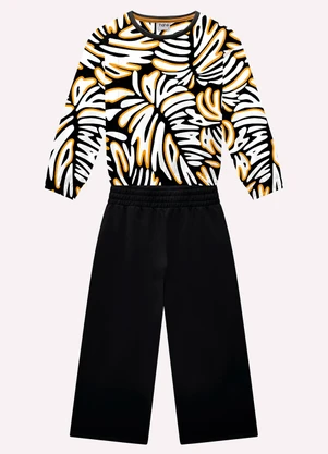 Nanai - Conjunto Infantil Menina Folhagem Preto - NANAI