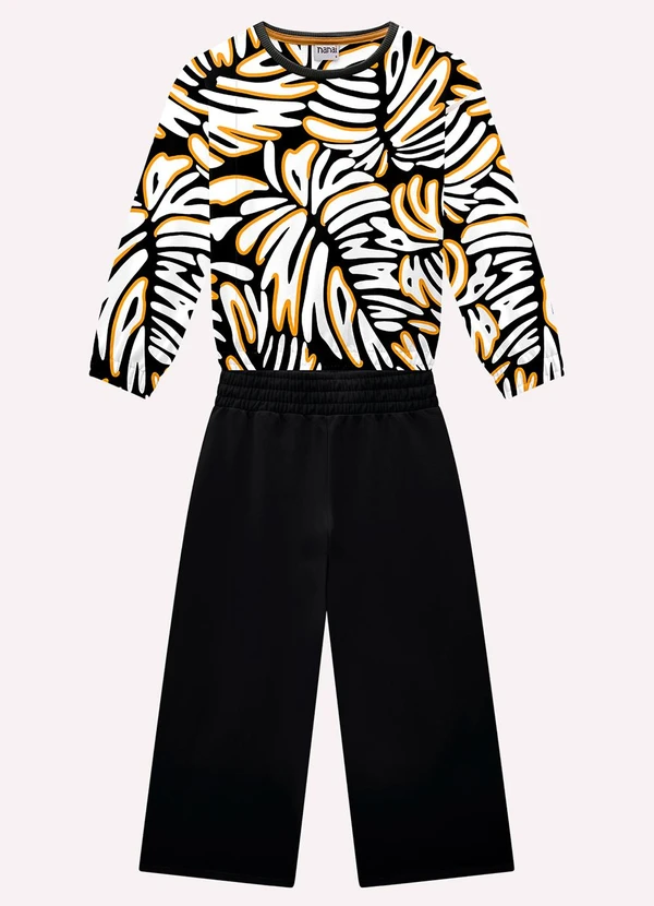 Nanai - Conjunto Infantil Menina Folhagem Preto