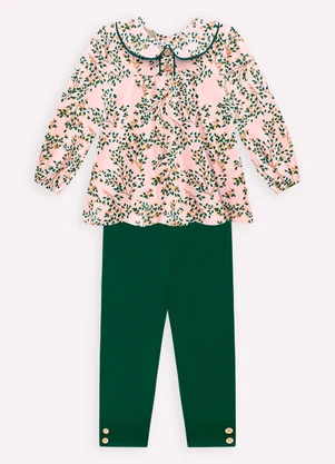 Milon - Conjunto Infantil Menina Folhagem Rosa - MILON