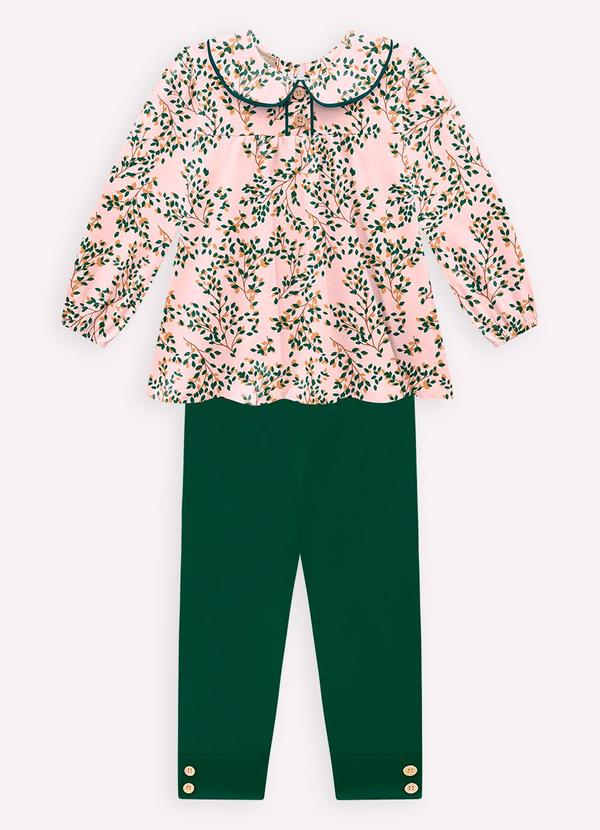 Milon - Conjunto Infantil Menina Folhagem Rosa