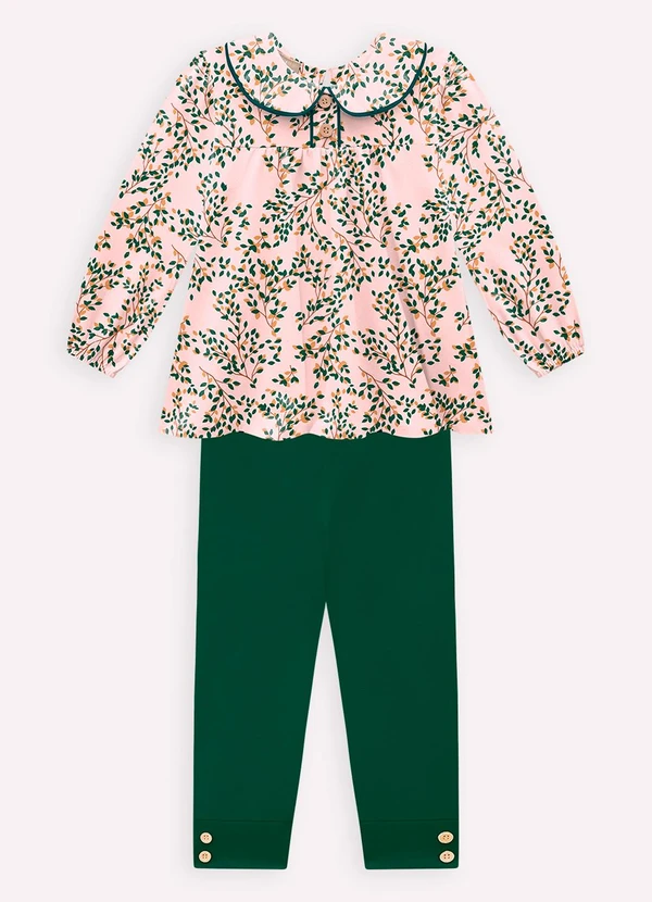Milon - Conjunto Infantil Menina Folhagem Rosa