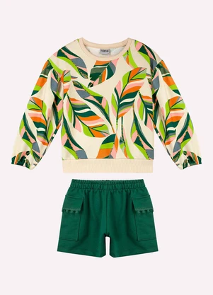 Nanai - Conjunto Infantil Menina Folhas Bege - NANAI