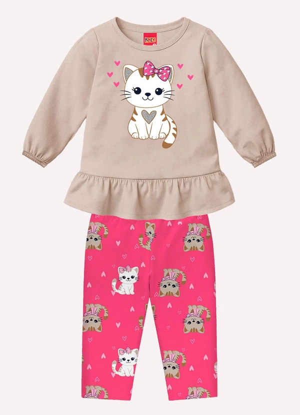 Kyly - Conjunto Infantil Menina Gatinho Bege