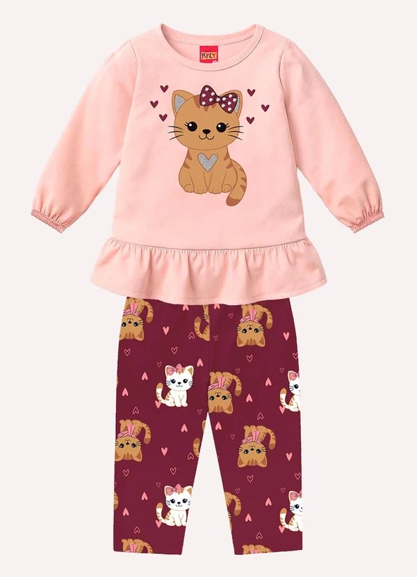Kyly - Conjunto Infantil Menina Gatinho Rosa