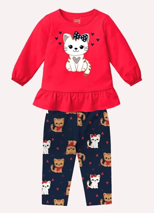 Kyly - Conjunto Infantil Menina Gatinho Vermelho - KYLY