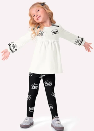 Nanai - Conjunto Infantil Menina Gatinhos Off White - NANAI