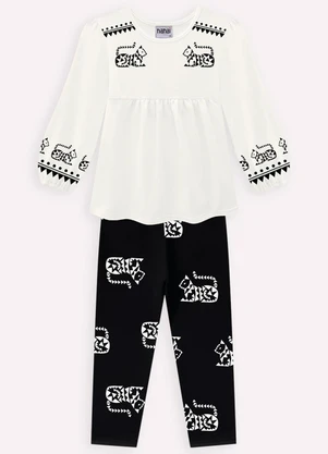 Nanai - Conjunto Infantil Menina Gatinhos Off White - NANAI