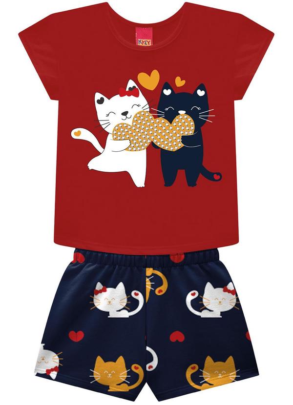 Kyly - Conjunto Infantil Menina Gatinhos Vermelho