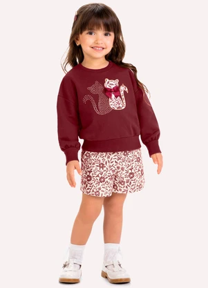 Milon - Conjunto Infantil Menina Gatinhos Vermelho - MILON