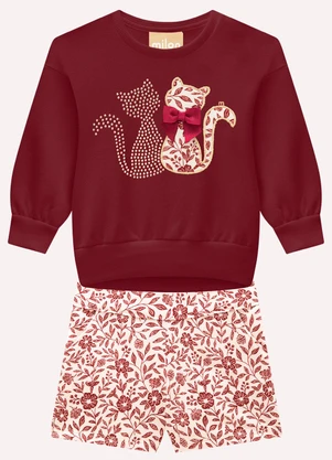 Milon - Conjunto Infantil Menina Gatinhos Vermelho - MILON