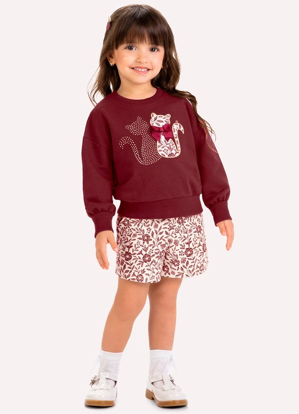 Milon - Conjunto Infantil Menina Gatinhos Vermelho