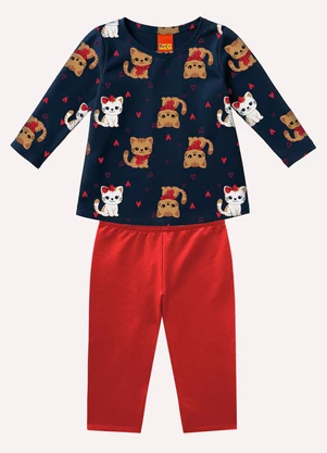 Kyly - Conjunto Infantil Menina Gatos Azul - KYLY