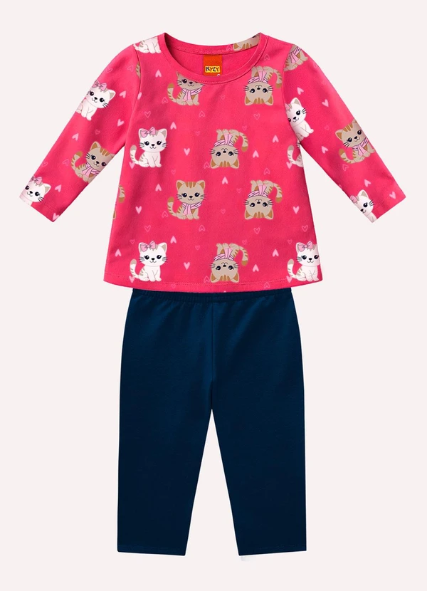 Kyly - Conjunto Infantil Menina Gatos Rosa
