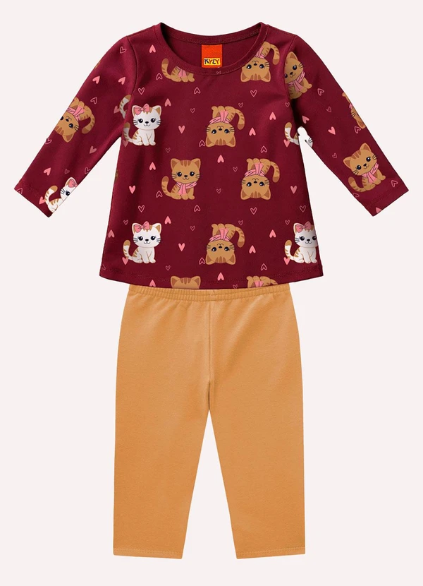 Kyly - Conjunto Infantil Menina Gatos Vermelho
