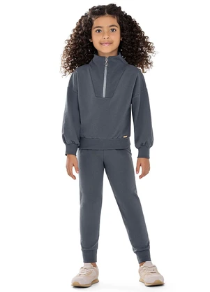 Colorittá - Conjunto Infantil Menina Gola com Zíper Cinza - COLORITTÁ
