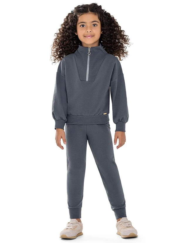 Colorittá - Conjunto Infantil Menina Gola com Zíper Cinza