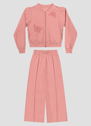 Kely Kety - Conjunto Infantil Menina Jaqueta e Calça em Moletom Rosa - KELY KETY