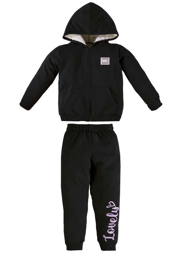 Up Baby - Conjunto Infantil Menina Jaqueta e Calça Preto