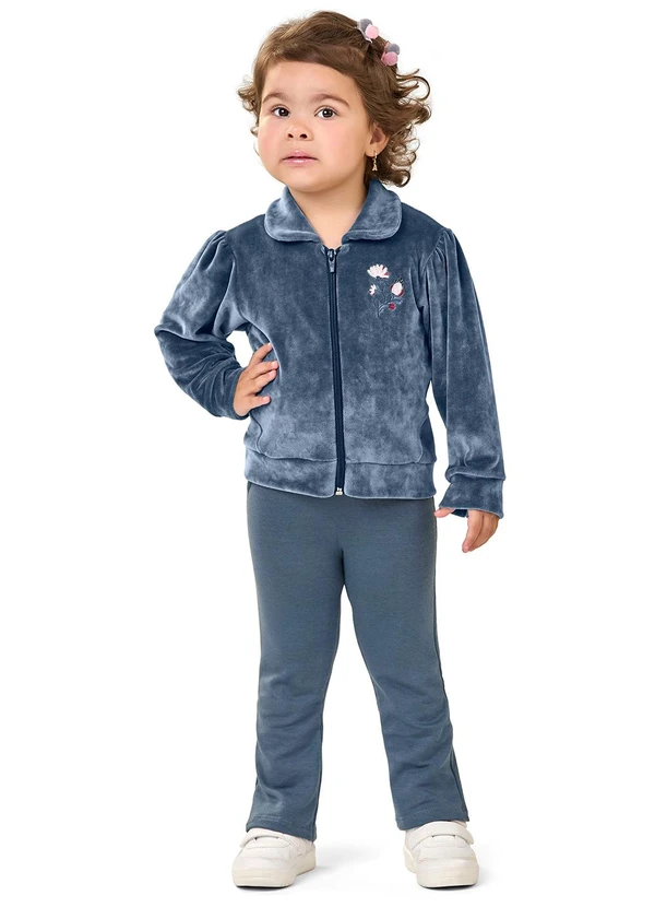 Elian - Conjunto Infantil Menina Jaqueta Plush Azul