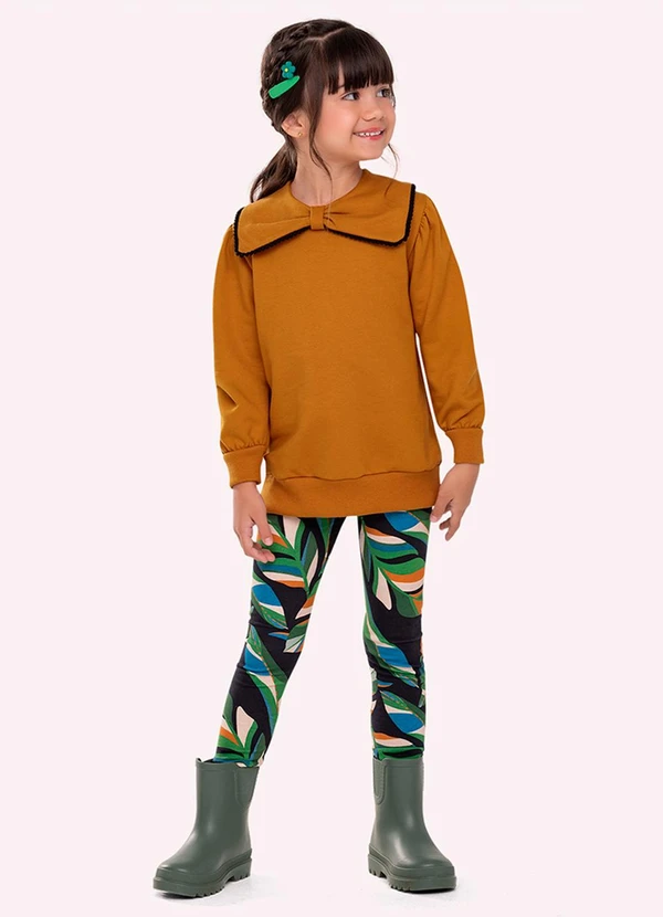 Nanai - Conjunto Infantil Menina Laço Marrom