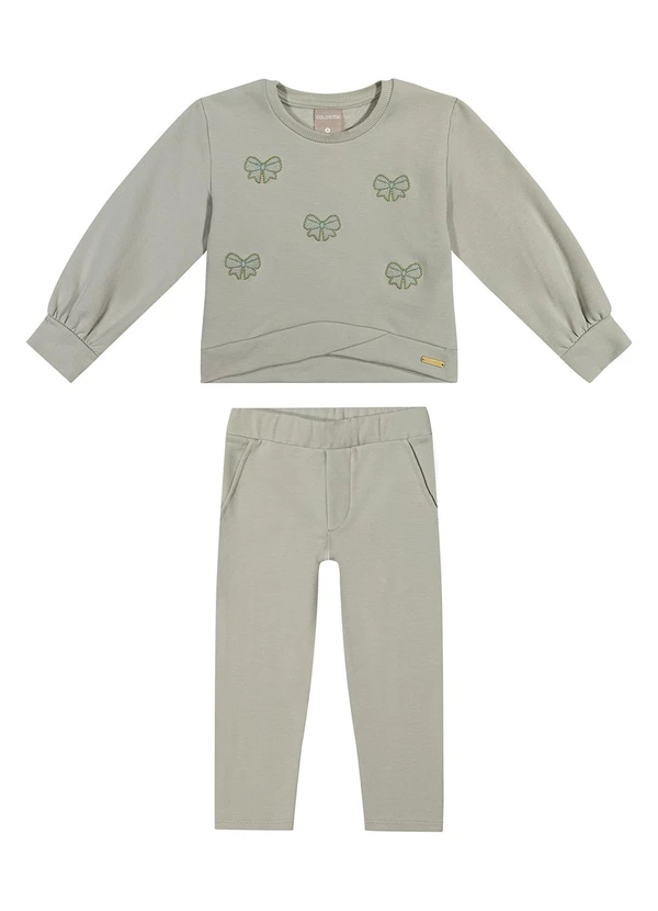 Colorittá - Conjunto Infantil Menina Laços Bordados Cinza