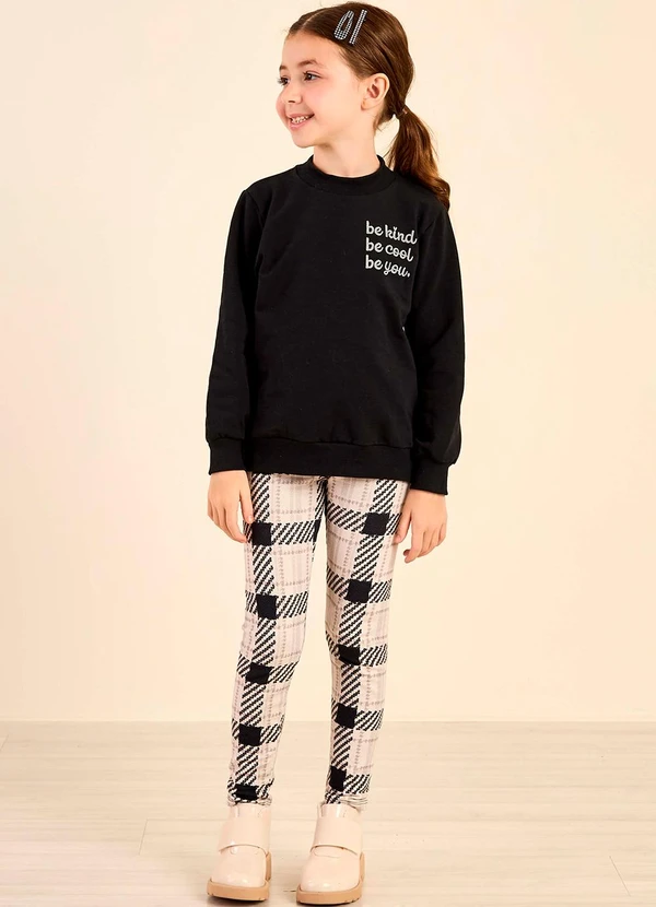 Colorittá - Conjunto Infantil Menina Legging Xadrez Preto