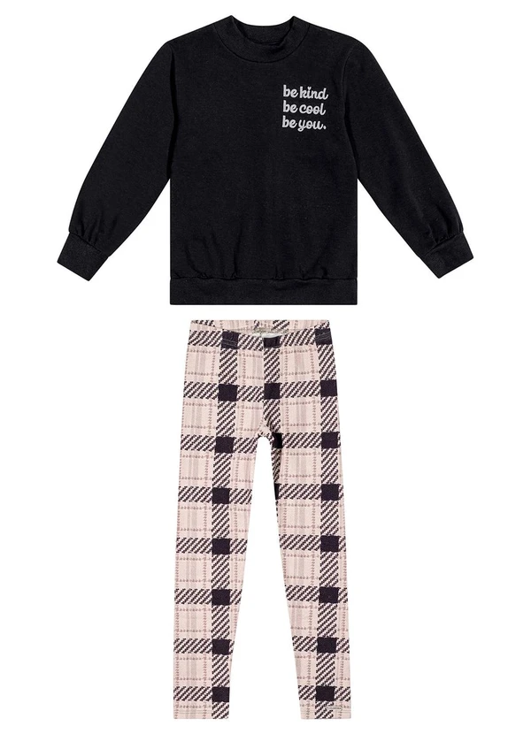 Colorittá - Conjunto Infantil Menina Legging Xadrez Preto 3