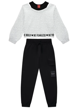 Kyly - Conjunto Infantil Menina Lettering Cinza - KYLY