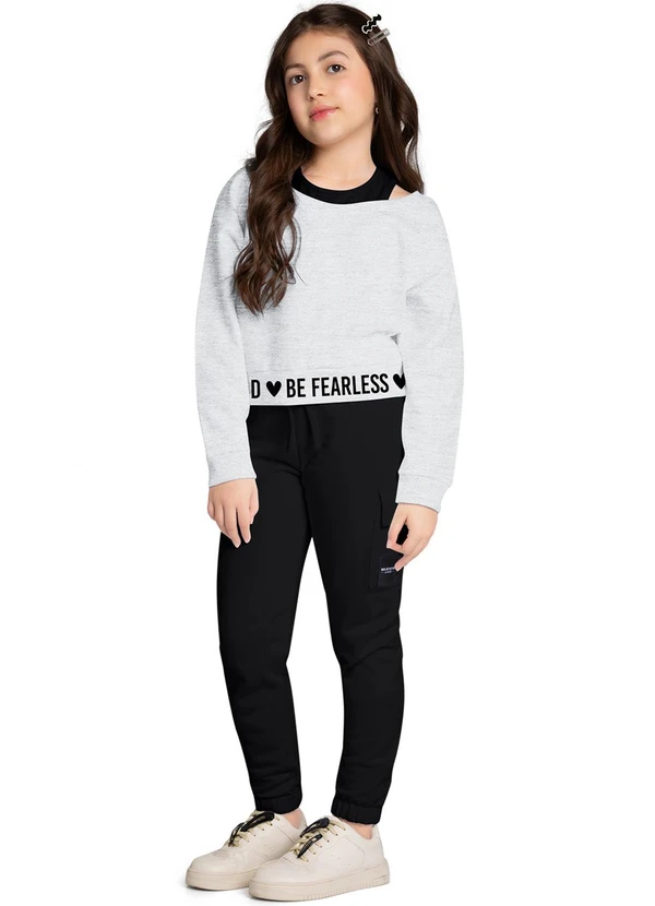 Kyly - Conjunto Infantil Menina Lettering Cinza