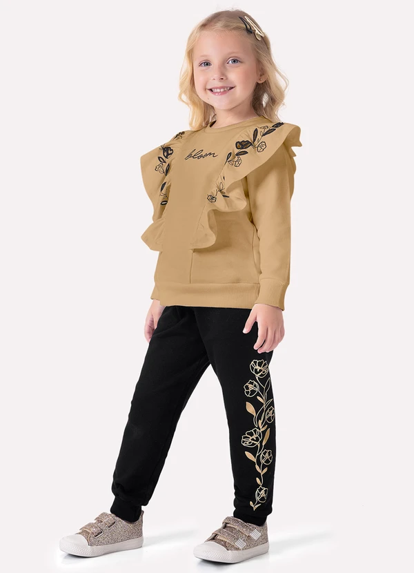 Nanai - Conjunto Infantil Menina Lettering Marrom