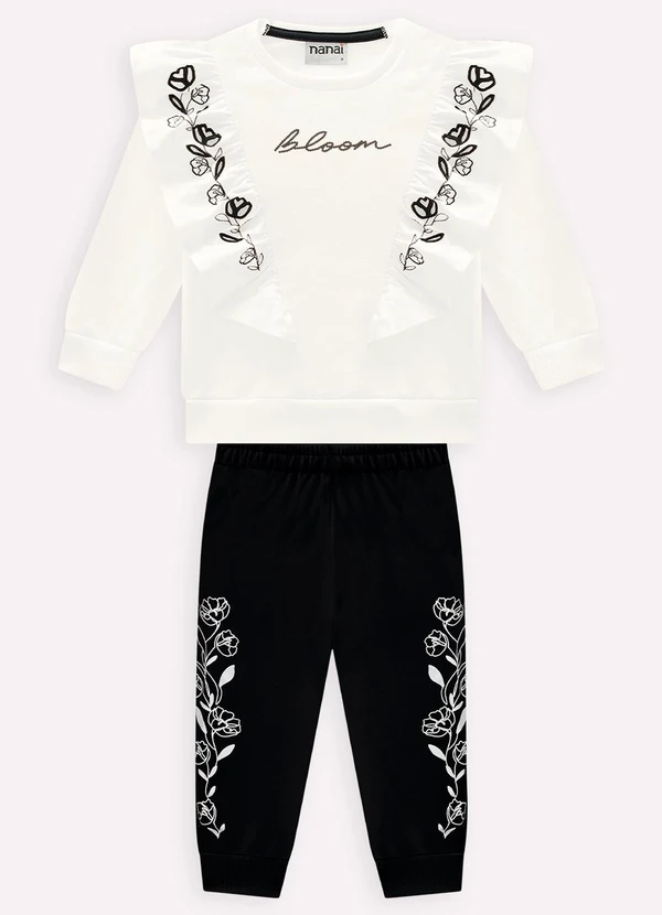 Nanai - Conjunto Infantil Menina Lettering Off White